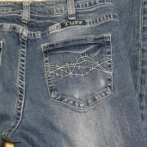 644.  Cowgirl Tuff Women's Boot Cut frayed hem Jeans - Blue